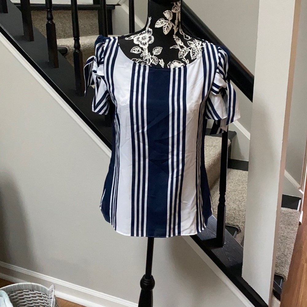 Banana Republic Navy & White Striped Top